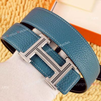 New Copy Hermes Double Sided Belt & Black Diamond Buckle